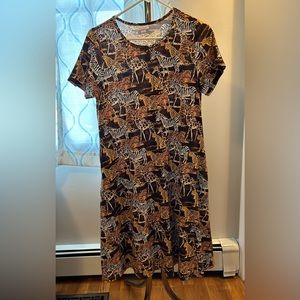LuLaRoe Jessie Dress size S - Brown, Black, White, Orange and Yellow - pockets